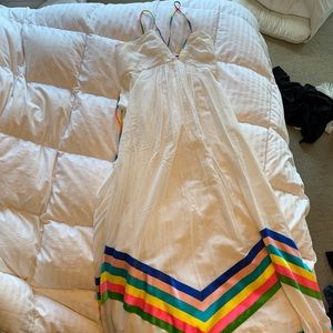 White linen maxi gown with colored trim